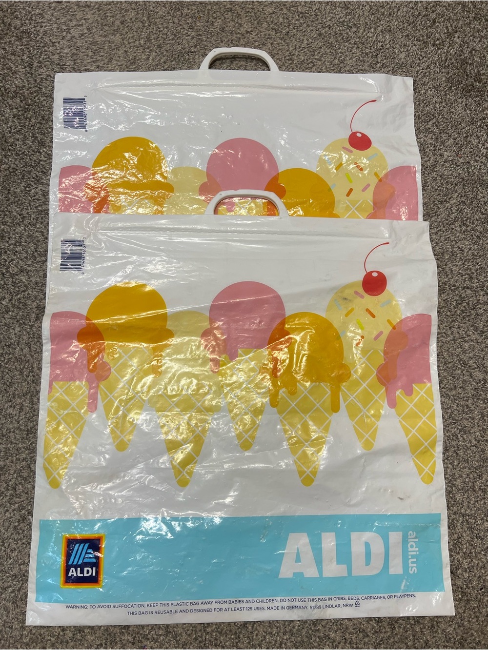 Ice Cream Cone Reusable Party Bag - White with Pink & Yellow Design